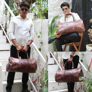 Genuine Leather Travel Duffle Bag, Brown